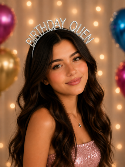 Doğum Günü Birthday Queen Taşlı Taç Gümüş
