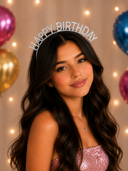 Doğum Günü Happy Birthday Taşlı Taç Gümüş