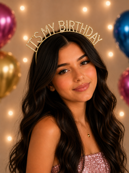 Doğum Günü Its My Birthday Taşlı Taç Gold