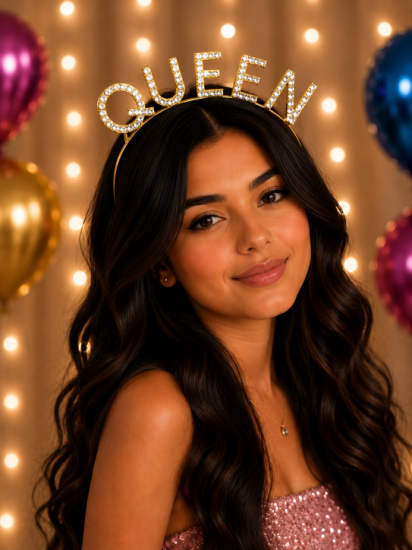 Doğum Günü Queen Taşlı Taç Gold