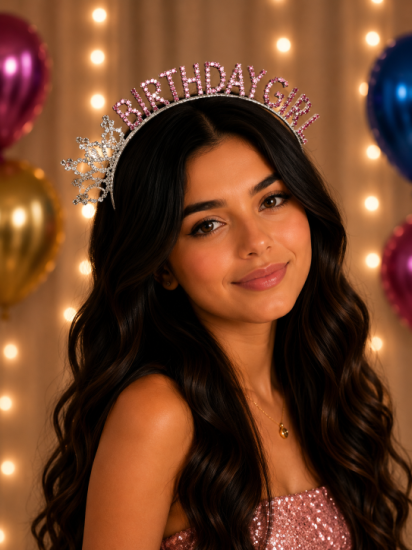 Doğum Günü Birthday Girl Pembe Taşlı Taç Gümüş