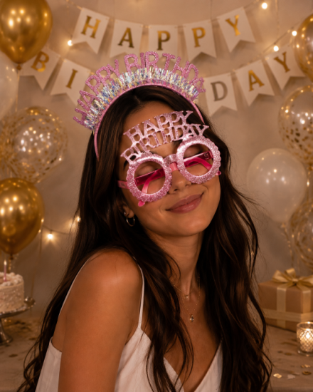 Happy Birthday Taç Gözlük Seti Pembe