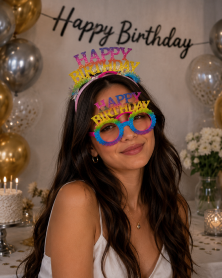Happy Birthday Taç Gözlük Seti Rengarenk