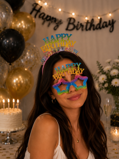 Happy Birthday Taç Gözlük Seti Rengarenk