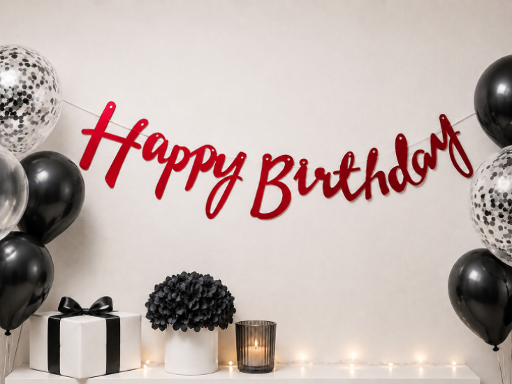 Doğum Günü Kaligrafi Banner Happy Birthday Kırmızı
