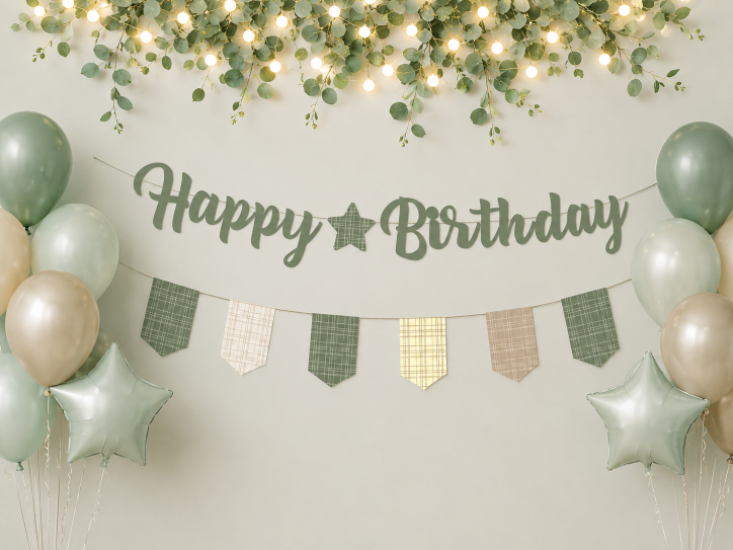 Doğum Günü Kaligrafi Banner Happy Birthday Küf Yeşili