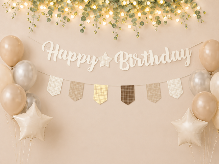 Doğum Günü Kaligrafi Banner Happy Birthday Krem