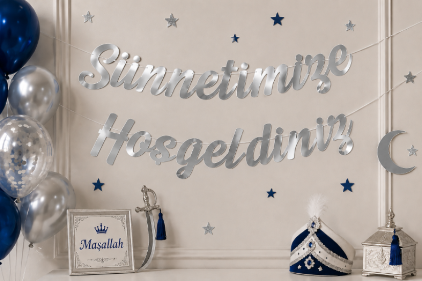 Kaligrafi Banner Sünnetimize Hoşgeldiniz Gümüş