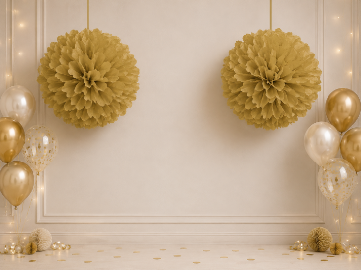 Doğum Günü Gold Ponpon Tavan Süsü 2li