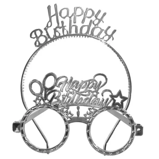 Happy Birthday Taç Gözlük Seti Gümüş