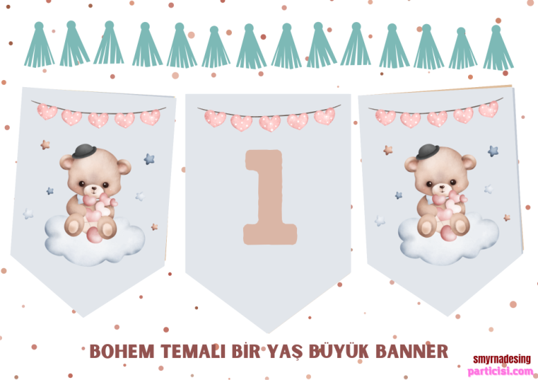 1 Yaş Doğum Günü Ayıcık Temalı Banner