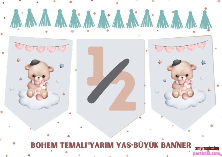 1/2 Ay Doğum Günü Ayıcık Temalı Banner