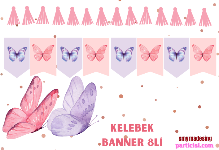 Doğum Günü Kelebek Temalı Dekoratif Banner