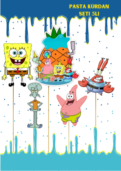 Süngerbob Pasta Üstü Kürdan 5li