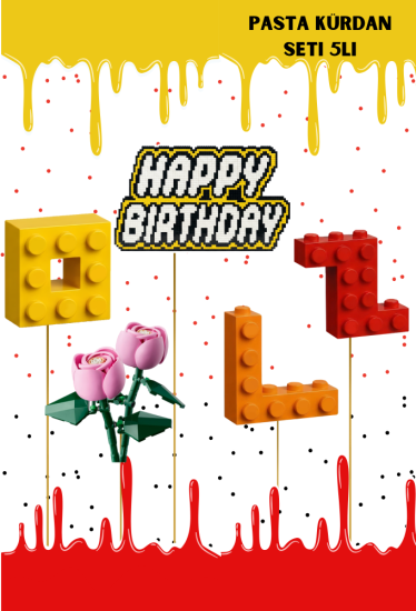 Renkli Bloklar Pasta Üstü Kürdan 5li