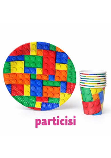 Doğum Günü Renkli Bloklar Tabak Bardak 8li