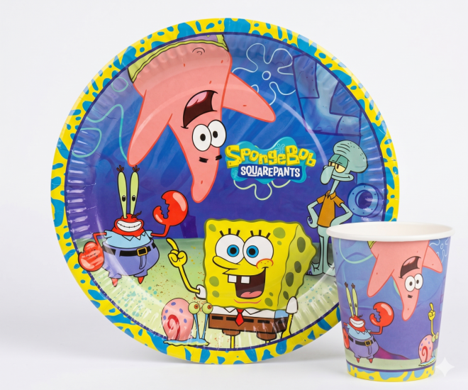 Süngerbob Baskılı Tabak Bardak 8li