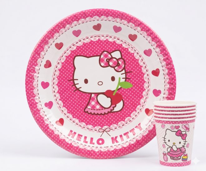 Doğum Günü Hello Kitty Tabak Bardak 8li