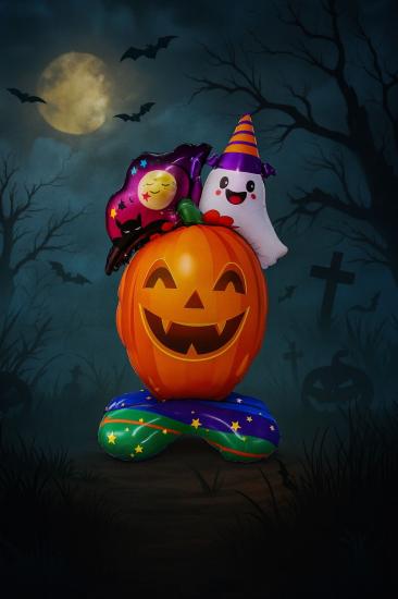 Halloween Ayaklı Hayaletli Balkabağı Folyo Balon