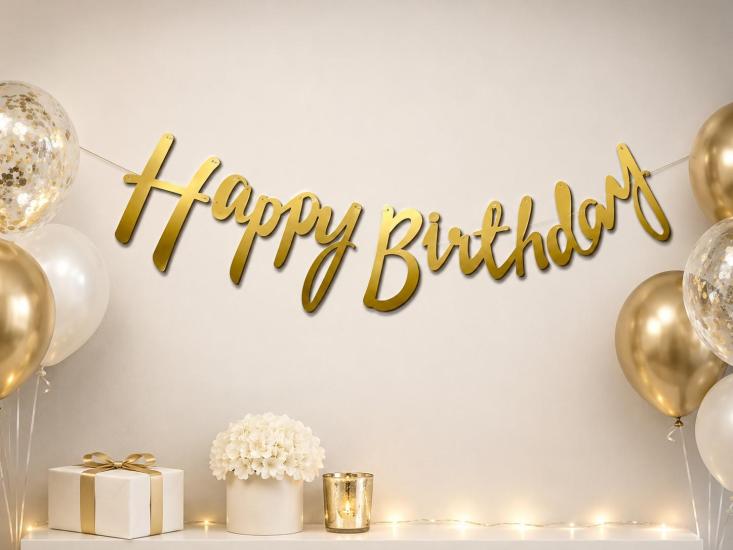Doğum Günü Kaligrafi Banner Happy Birthday Gold