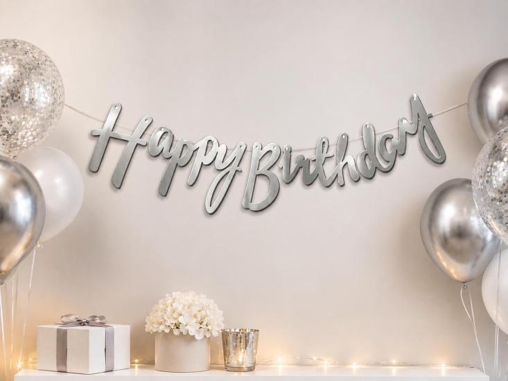 Doğum Günü Kaligrafi Banner Happy Birthday Gümüş