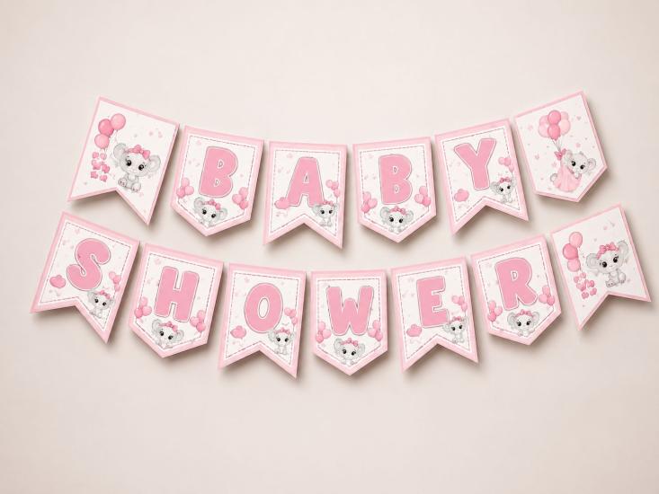 Baby Shower Banner Pembe