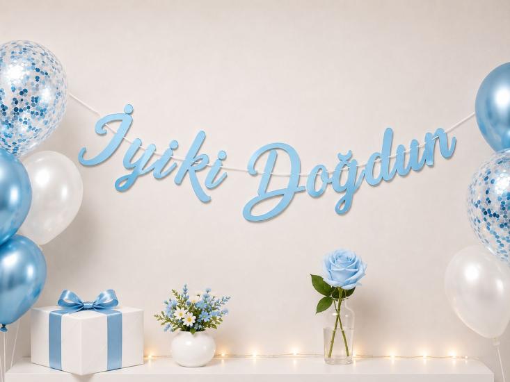 Doğum Günü Kaligrafi Banner İyi Ki Doğdun Mavi