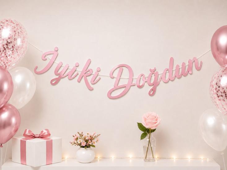 Doğum Günü Kaligrafi Banner İyi Ki Doğdun Pembe