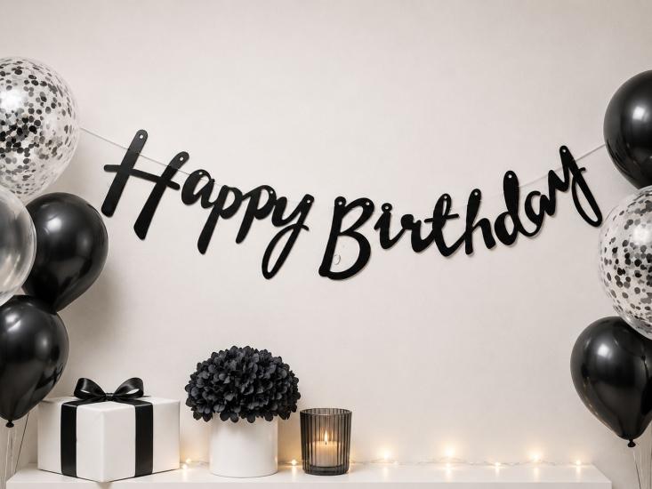 Doğum Günü Kaligrafi Banner Happy Birthday Siyah