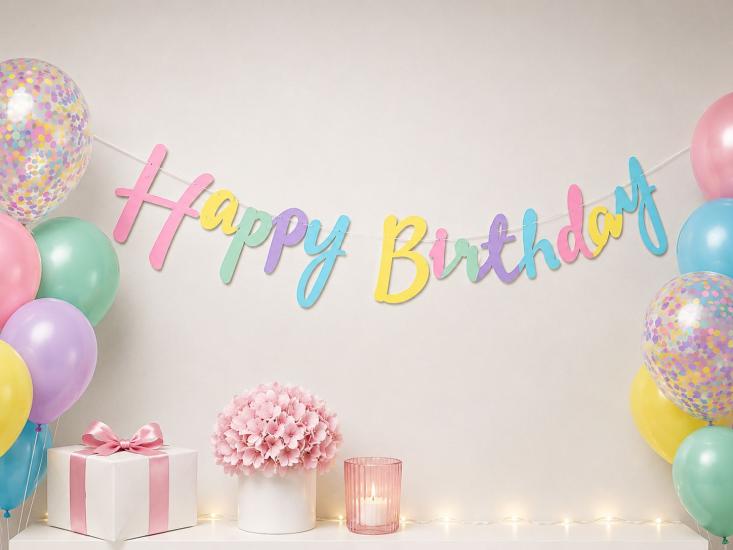 Doğum Günü Kaligrafi Banner Happy Birthday Makaron
