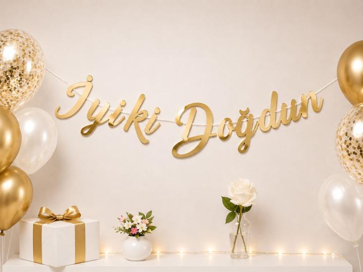 Doğum Günü Kaligrafi Banner İyi Ki Doğdun Gold