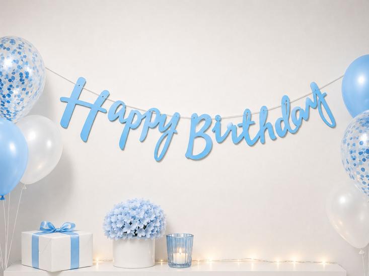 Doğum Günü Kaligrafi Banner Happy Birthday Mavi