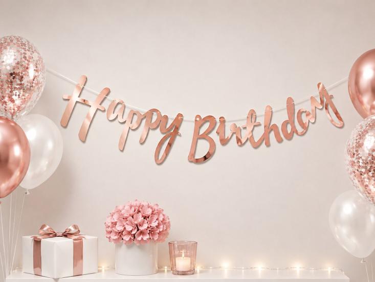 Doğum Günü Kaligrafi Banner Happy Birthday Rosegold