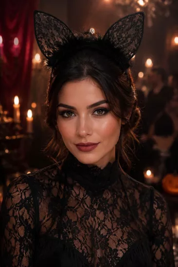 Halloween Kedi Kulağı Dantel Taç