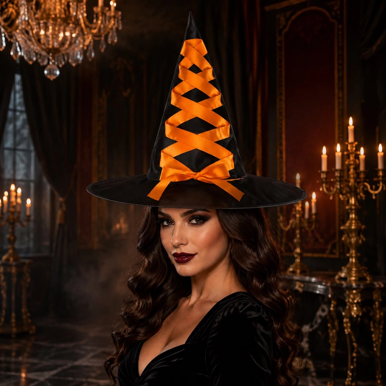 Halloween Turuncu Fiyonklu Cadı Şapkası