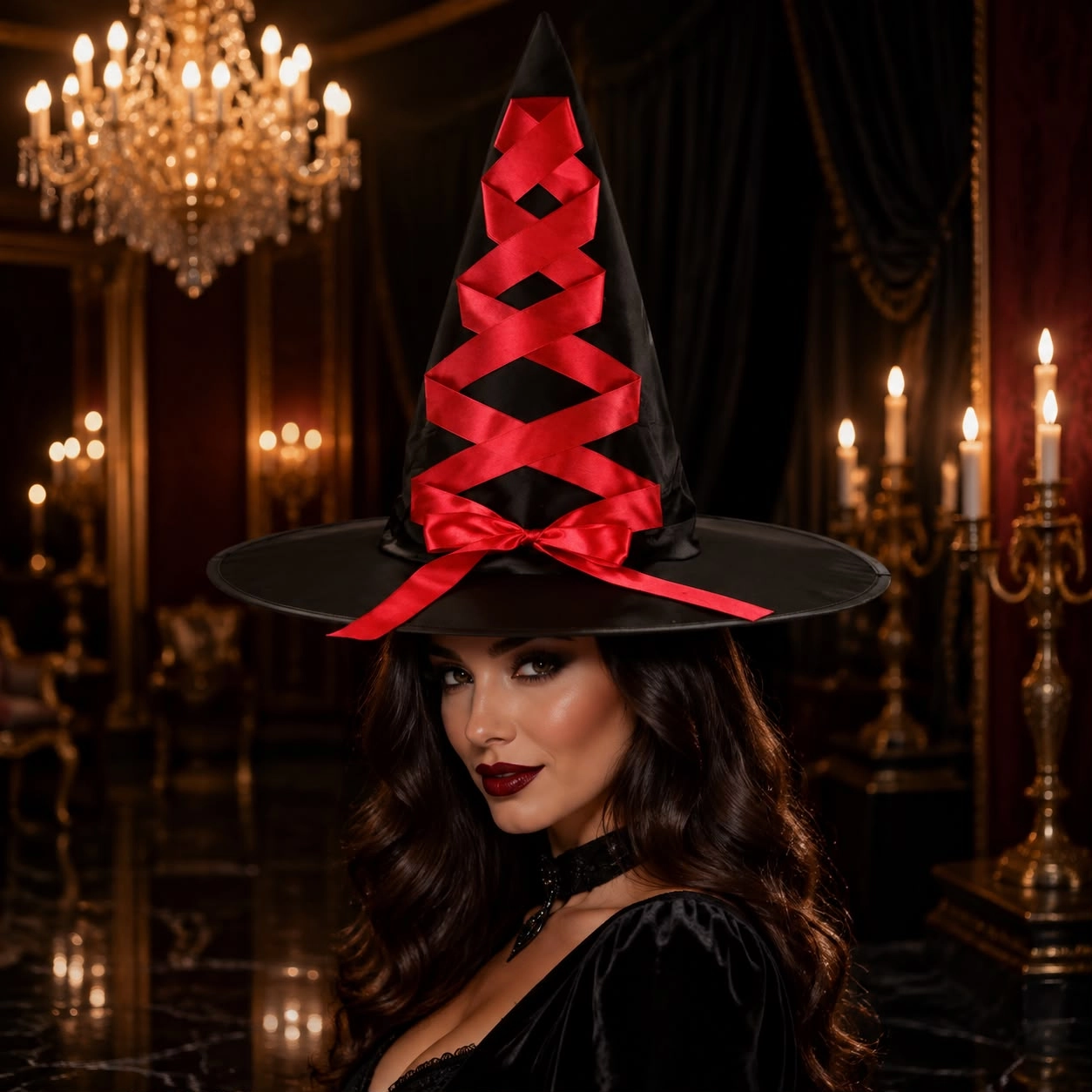 Halloween Kırmızı Fiyonklu Cadı Şapkası